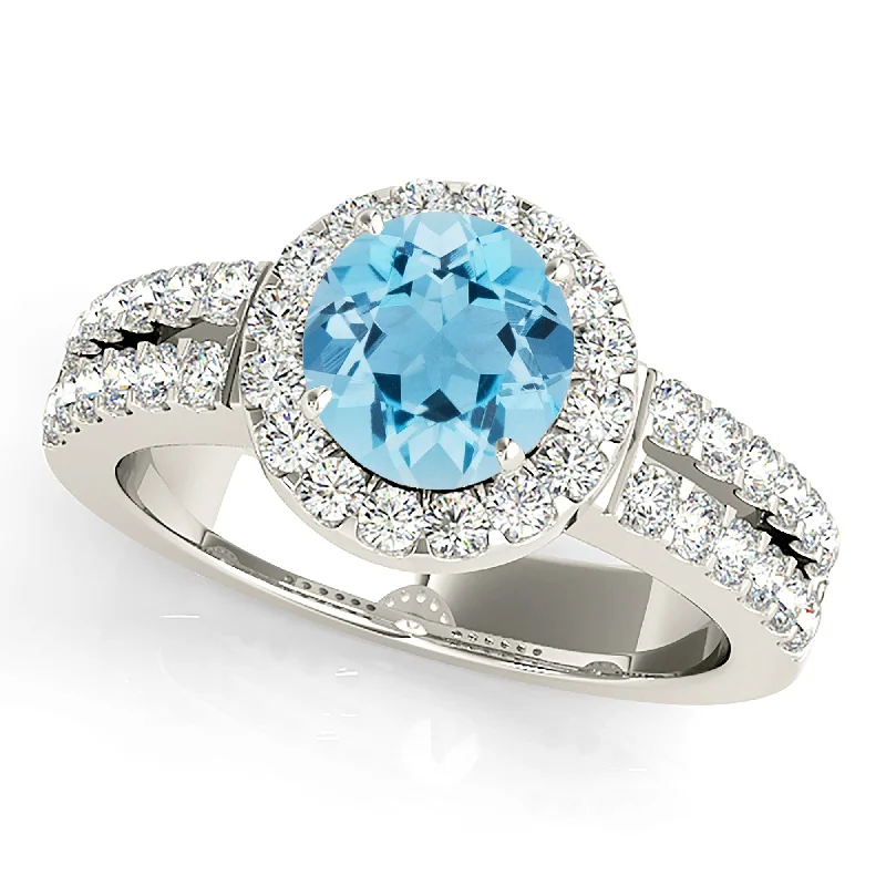 1.10 ct. Genuine Aquamarine Ring With Halo And Split Diamond Shank