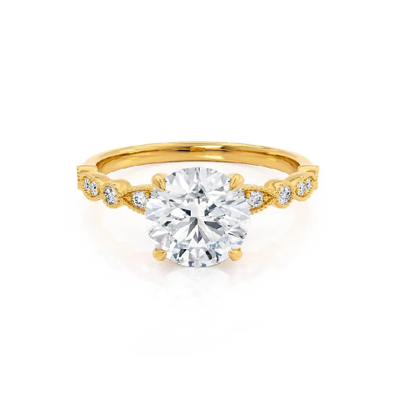 personalized engagement rings for women-HOPE - Round Natural Diamond 18k Yellow Gold Shoulder Set Ring