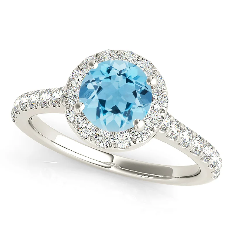 1.10 ct. Genuine Aquamarine Ring With Halo and Delicate Diamond Band