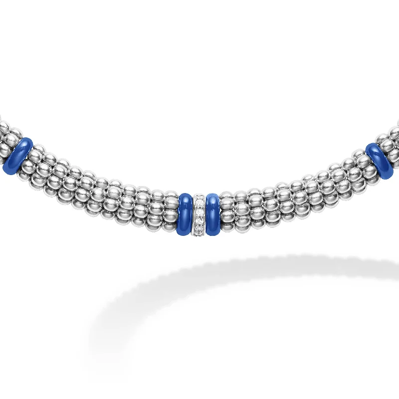 engraved silver necklaces for women-Blue Caviar Ultramarine Single Station Diamond Caviar Necklace