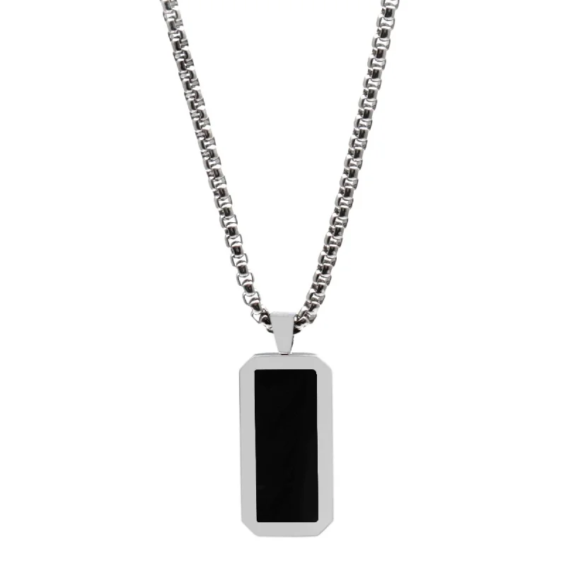 crystal necklaces for women-Silver Necklace with Rectangle Onyx Pendant