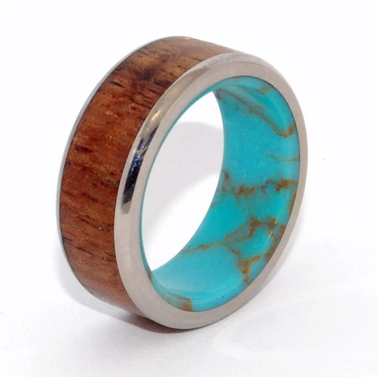 Let There Be | Men's Turquoise Stone, Hawaiian Koa Wood & Titanium Wedding Ring