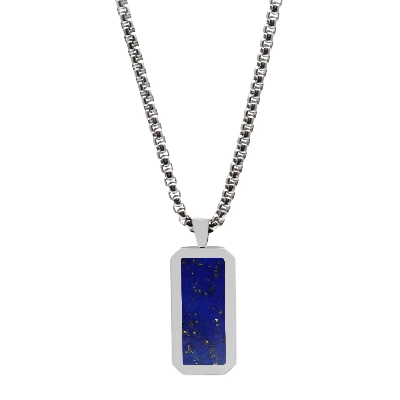 rose gold chain necklaces for women-Silver Necklace with Rectangle Lapis Lazuli Pendant