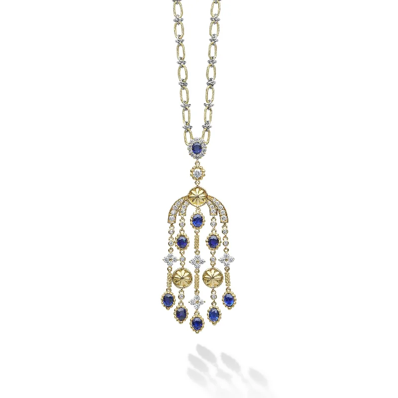 classic necklaces for women-Studio 18K Gold Diamond & Blue Sapphire Chandelier Pendant Necklace