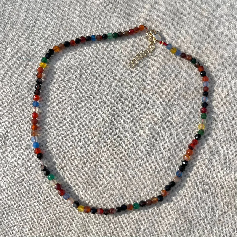 bar necklaces for women-Coloured Agate 4mm Facet Beaded Necklace - Stability