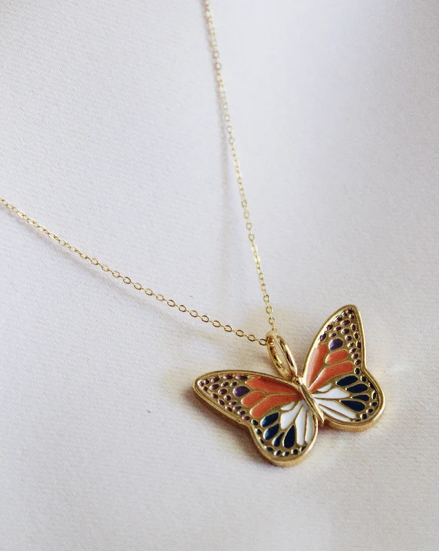 minimalist necklaces for women-Mosaic Enamel Butterfly Necklace