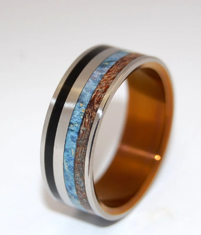 Rising Sun | Men's Onyx Stone, Box Elder Wood, Spalted Maple Wood & Titanium Wedding Ring