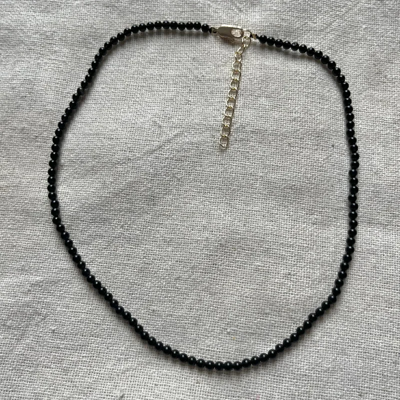 unique necklaces for women-Obsidian 3mm Beaded Necklace - Protection