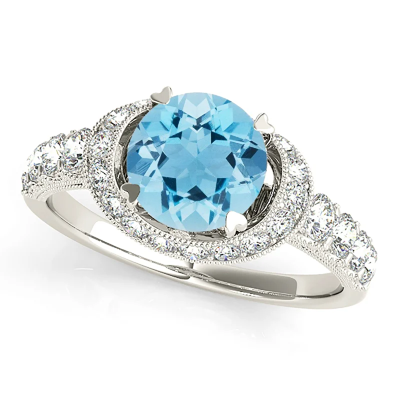 1.10 ct. Genuine Aquamarine Ring With East-West Oval Halo