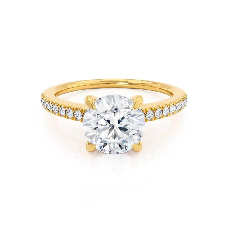 antique engagement rings for women-CATALINA - Round Natural Diamond 18k Yellow Gold Shoulder Set Ring