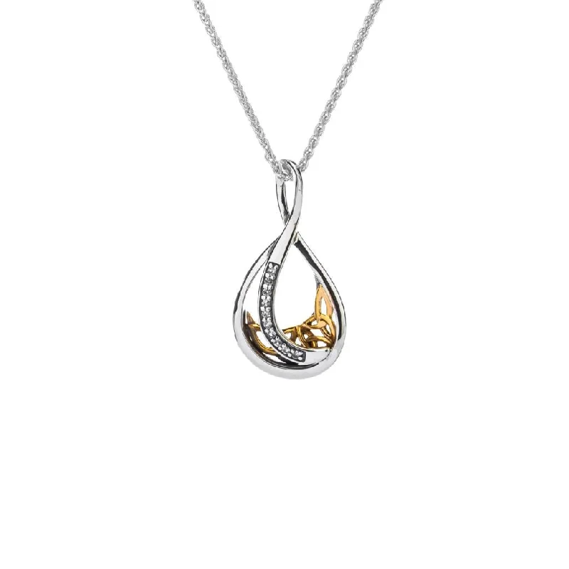 gemstone necklaces for women-Silver and 10k Gold Trinity Teardrop Pendant-Sapphire