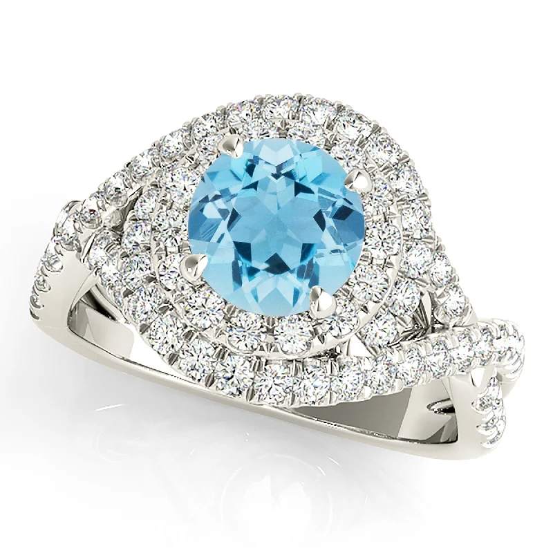 1.10 ct. Genuine Aquamarine Ring with Wraparound Floral Halo