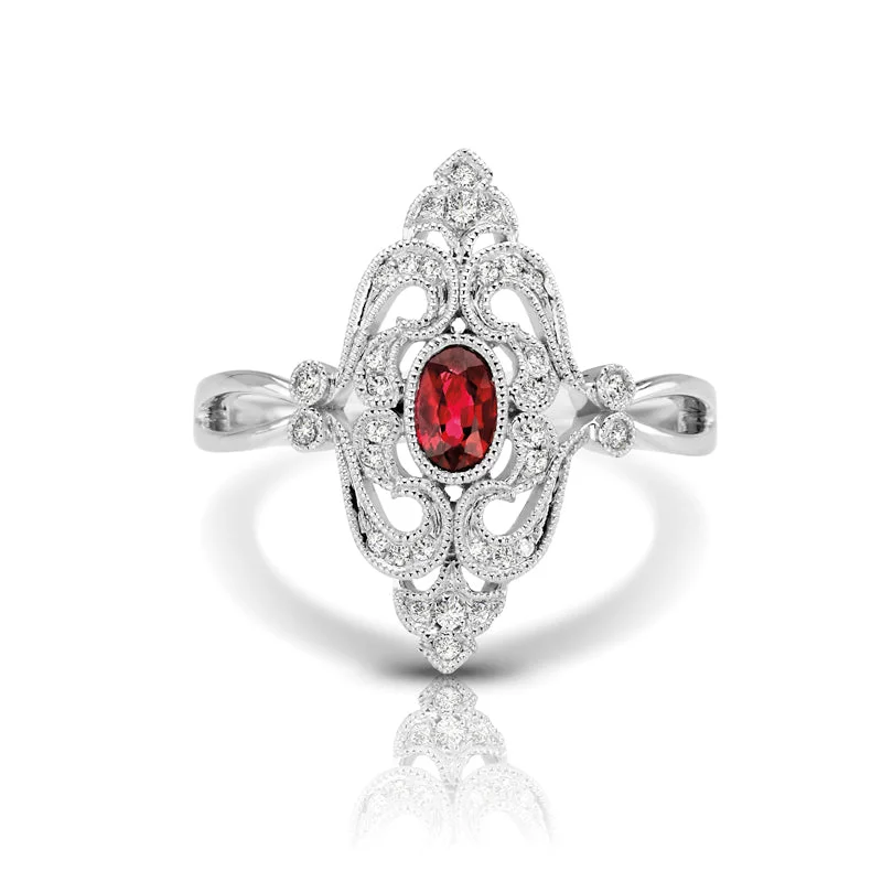 Vintage Inspired 0.35 ct. Natural Ruby Ring With Diamonds