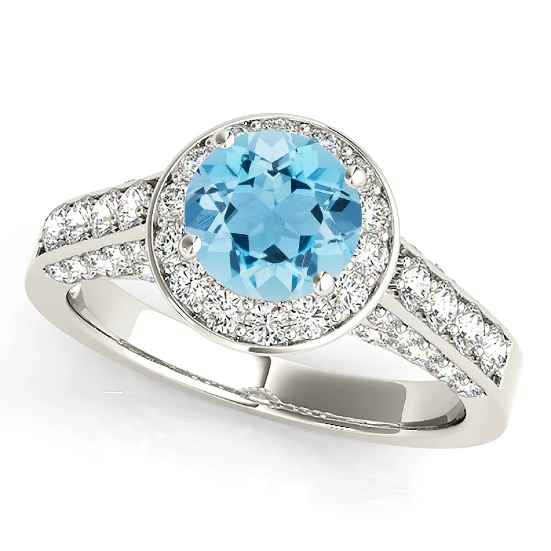 1.10 ct. Genuine Aquamarine Ring With Halo And 3D diamond Band