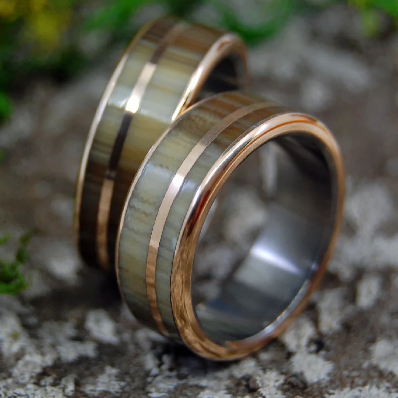 Cattle Horn And Bronze | Cattle Horn, Titanium & Bronze Wedding Ring Set