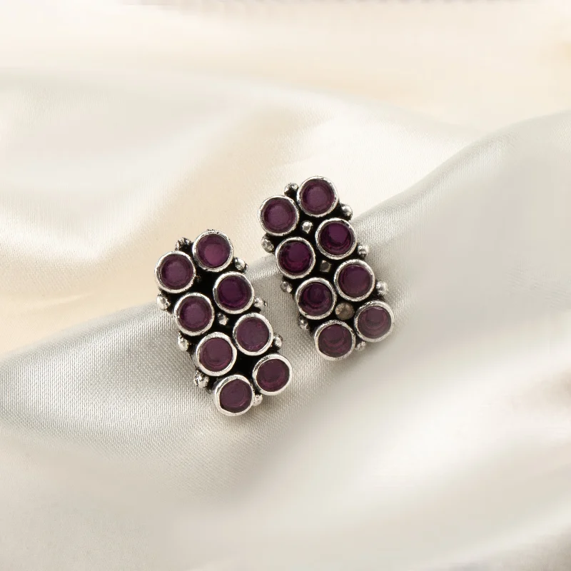 silver hoop earrings for women-Nipura Dark Pink Polki Stud Earrings