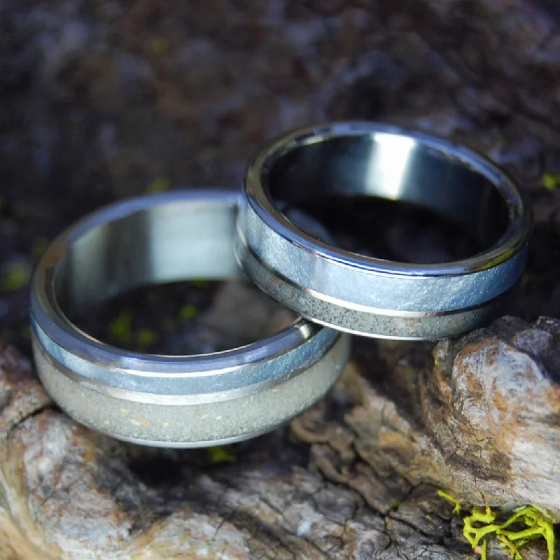 Smyrna Beach In The Mist | Smyrna Beach Sand & Gray Marbled Opalescent Wedding Ring Set