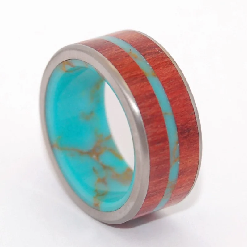 Midst Of The Waters | Men's Tibetan Turquoise, Blood Wood & Titanium Wedding Ring