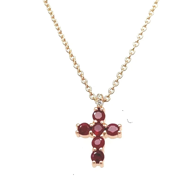 custom necklaces for women-Rose Gold Ruby Cross Necklace