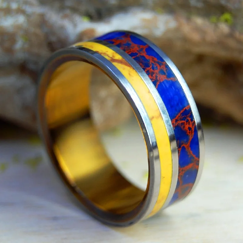 Double Jasper-Dy | Men's Blue Rust Jasper, Honey Jasper & Titanium Wedding Ring