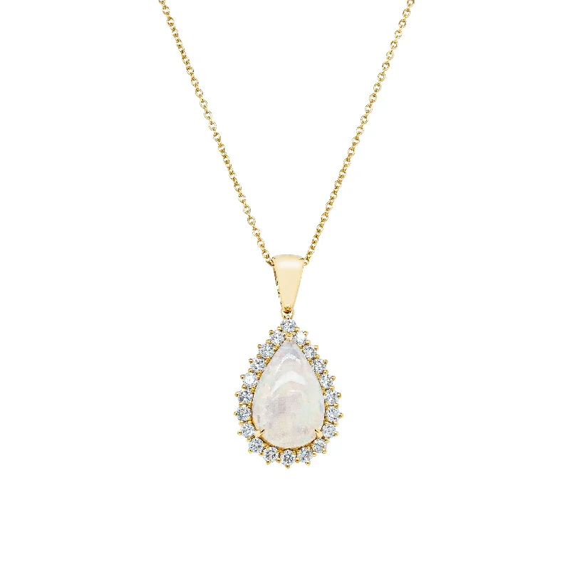 charm necklaces for women-18ct Yellow Gold 3.61ct Opal & Diamond Belle Pendant