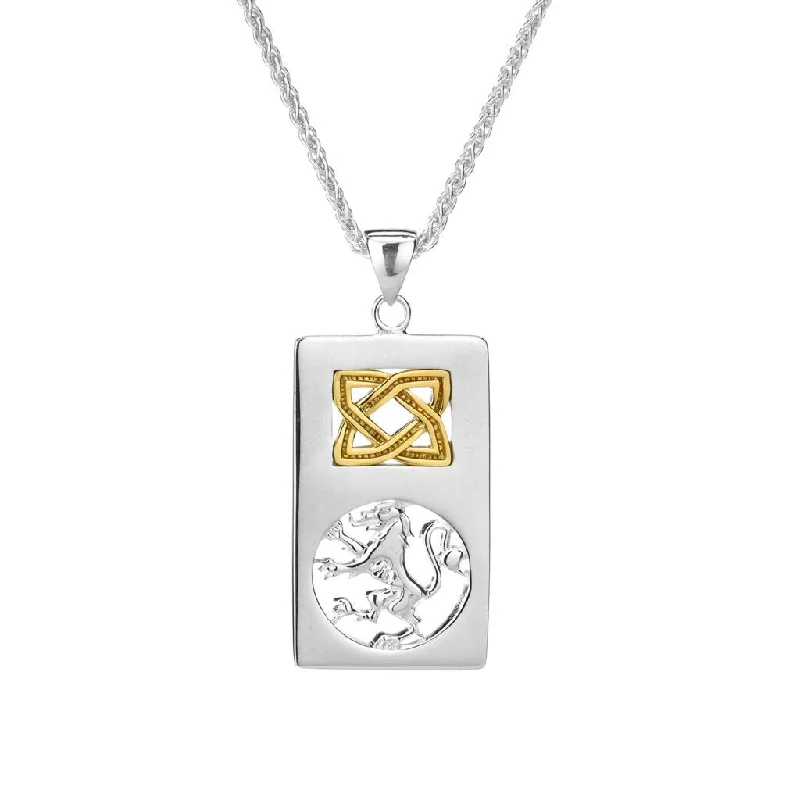 wedding chain necklaces for women-Silver and 10k Gold Lion Rampant Rectangle Pendant