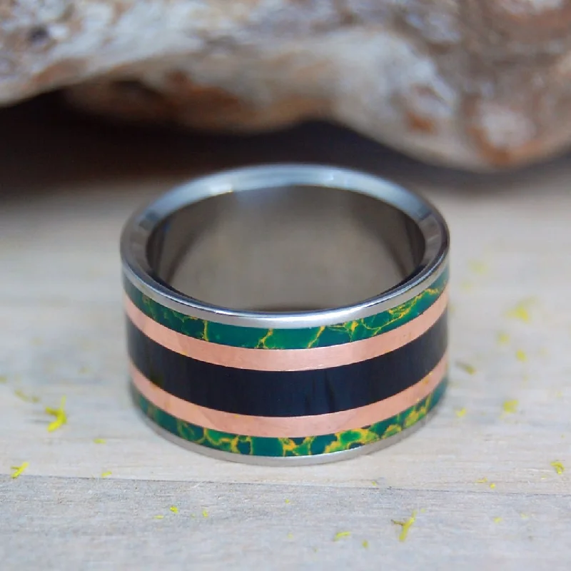 The Wise Don't Blink | Men's Copper, Egyptian Jade, Onyx Stone & Titanium Wedding Ring