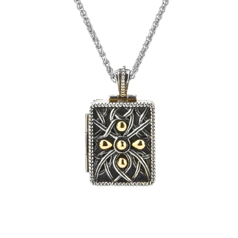 geometric necklaces for women-Silver and 10k Gold with 22k Gold Gilding Unisex Double Frame Reversible Locket