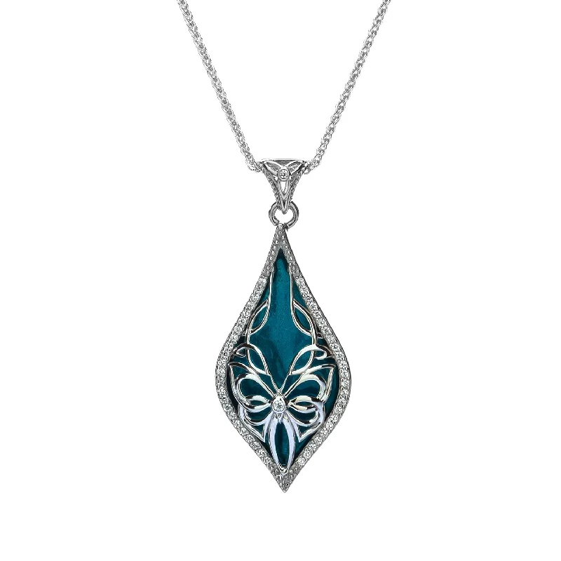 trendy layered necklaces for women-Silver Cocooned Butterfly Enamel Pendant Small