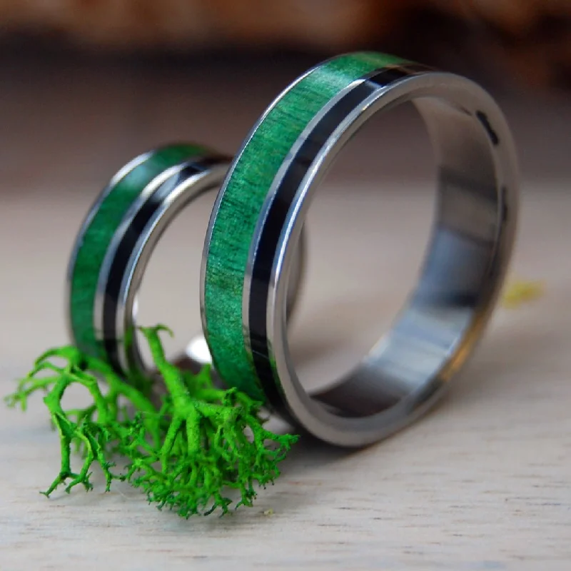 Wits That Do Agree | Horn And Wood Titanium Wedding Ring Set