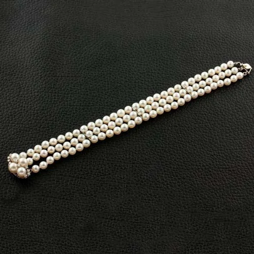 vintage bracelets for women-Triple Row Pearl & Diamond Bracelet