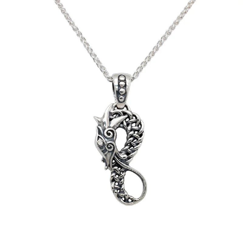 gold necklaces for women-Silver Celtic Dragon Figure 8 Pendant Large