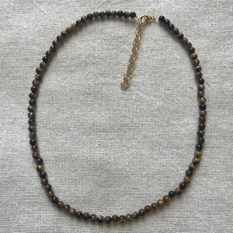 engraved necklaces for women-Tiger Eye 3mm Beaded Necklace - Balance