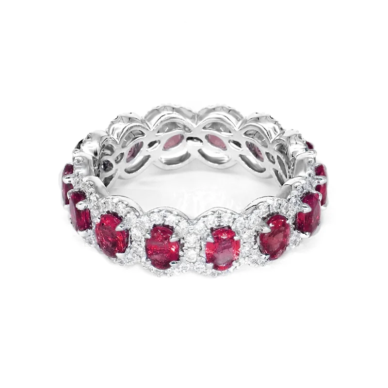 3.20 ct. Genuine Oval Ruby Eternity Ring With Diamond Halo