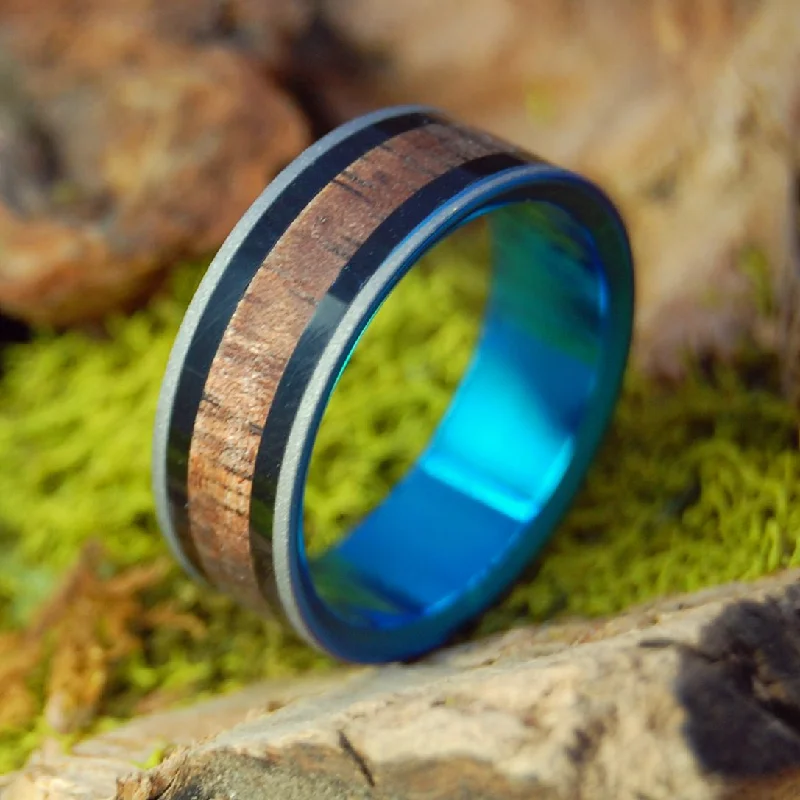 Koa Onyx Turquoise | Men's Koa Wood, Onyx & Titanium Wedding Ring