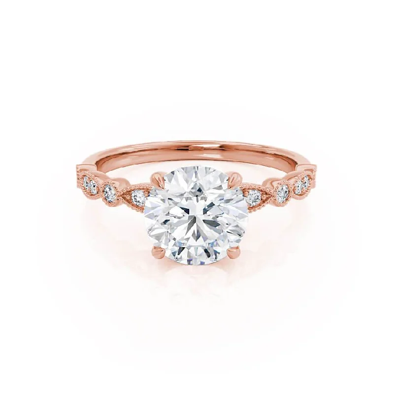 white gold engagement rings for women-HOPE - Round Natural Diamond 18k Rose Gold Shoulder Set Ring