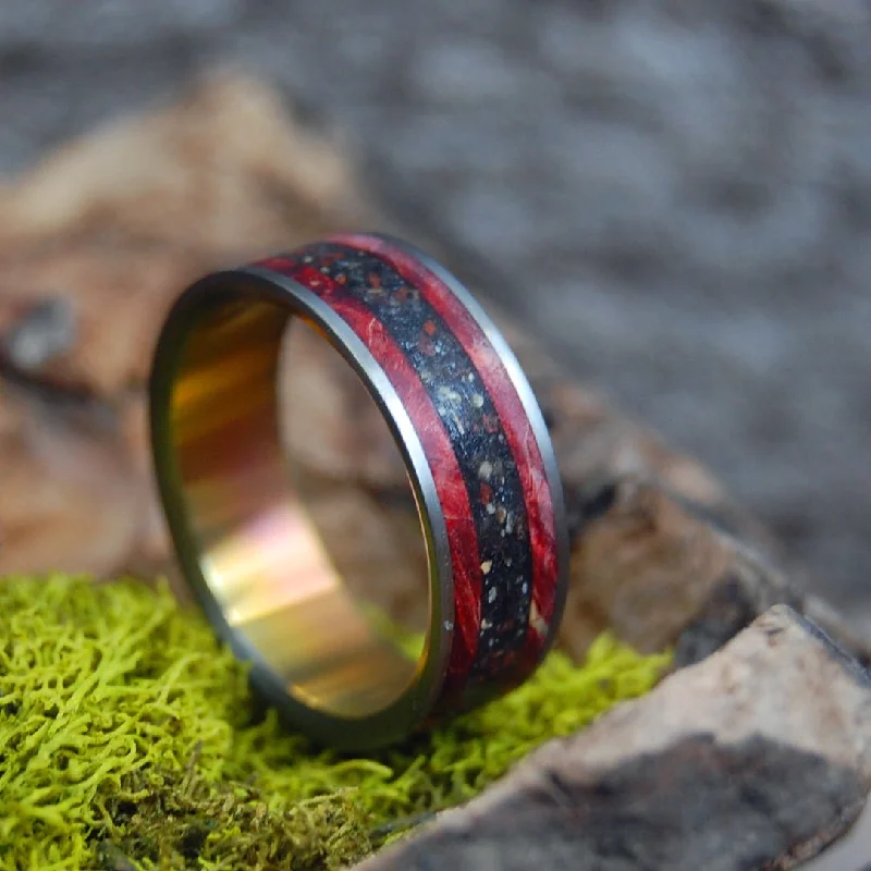 Heat Across The Land | Men's Wood, Beach Sand & Titanium Wedding Ring