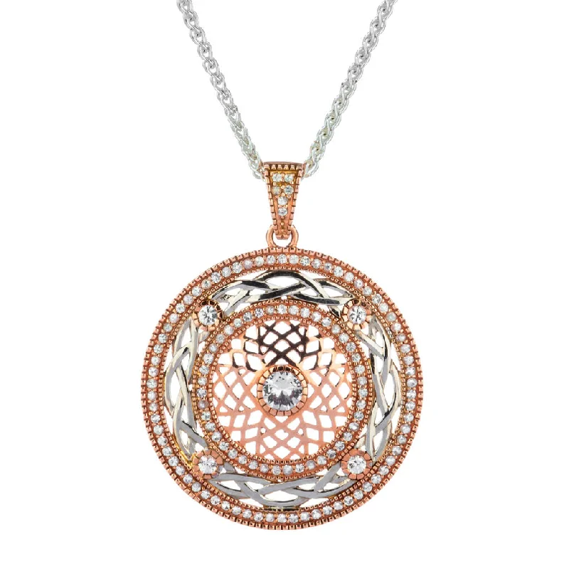 wedding pendant necklaces for women-10k Rose and White Gold with White Sapphire Brave Heart Pendant