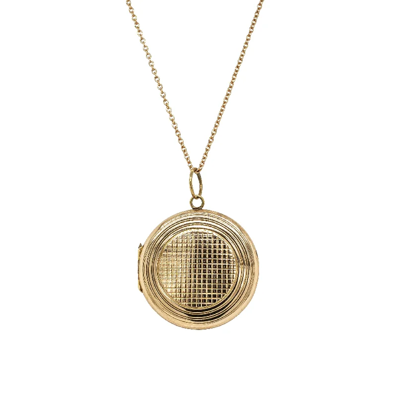 luxury necklaces for women-Vintage 9ct Yellow Gold Round Engine Turned Locket