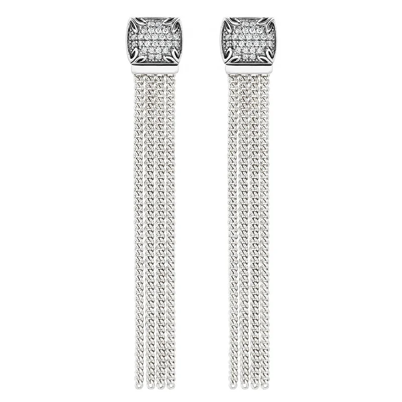 cute earrings for women-Possibility Pavé Tassel Earring Long - Sterling Silver + CZ Blanc