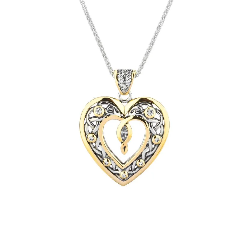 solid gold necklaces for women-Silver and 10k Yellow or Rose Gold Celtic Open Heart Pendant