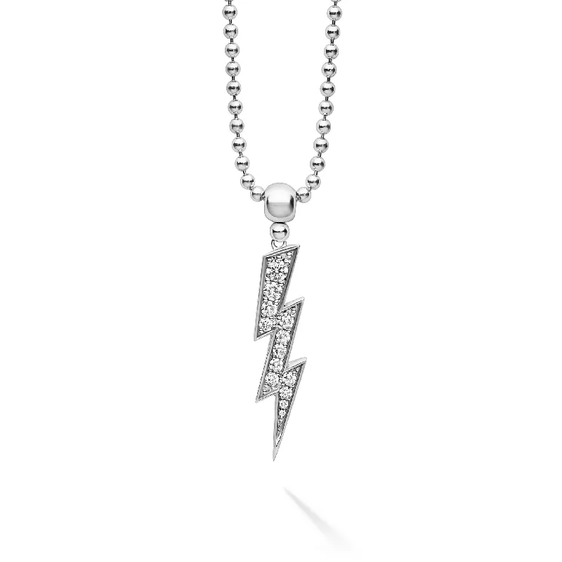 gemstone pendant necklaces for women-Caviar Spark Large Lightning Bolt Diamond Pendant Necklace