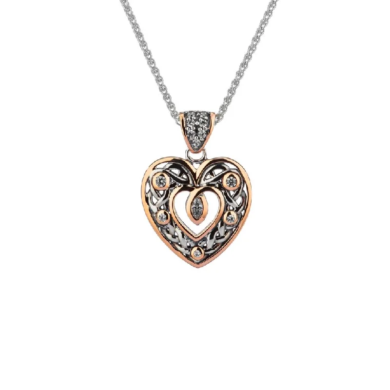 layered necklaces for women-Silver and 10k Yellow or Rose Gold Celtic Open Heart Pendant Small