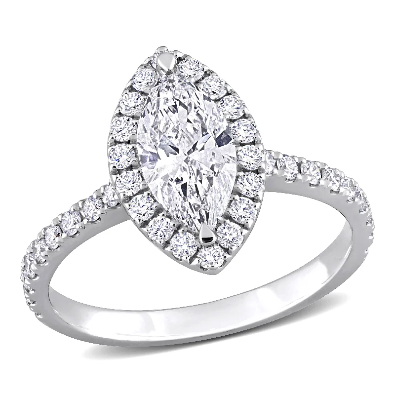 three-stone engagement rings for women-Created Forever 1ct TW Marquise Lab-Grown Diamond Halo Engagement Ring in 14k White Gold