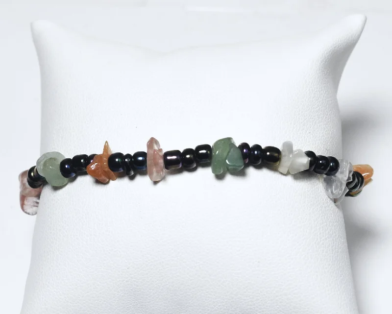 stackable bracelets for women-Aventurine, Sunstone, Quartz, Glass and Black Iridescent Beads Bracelet