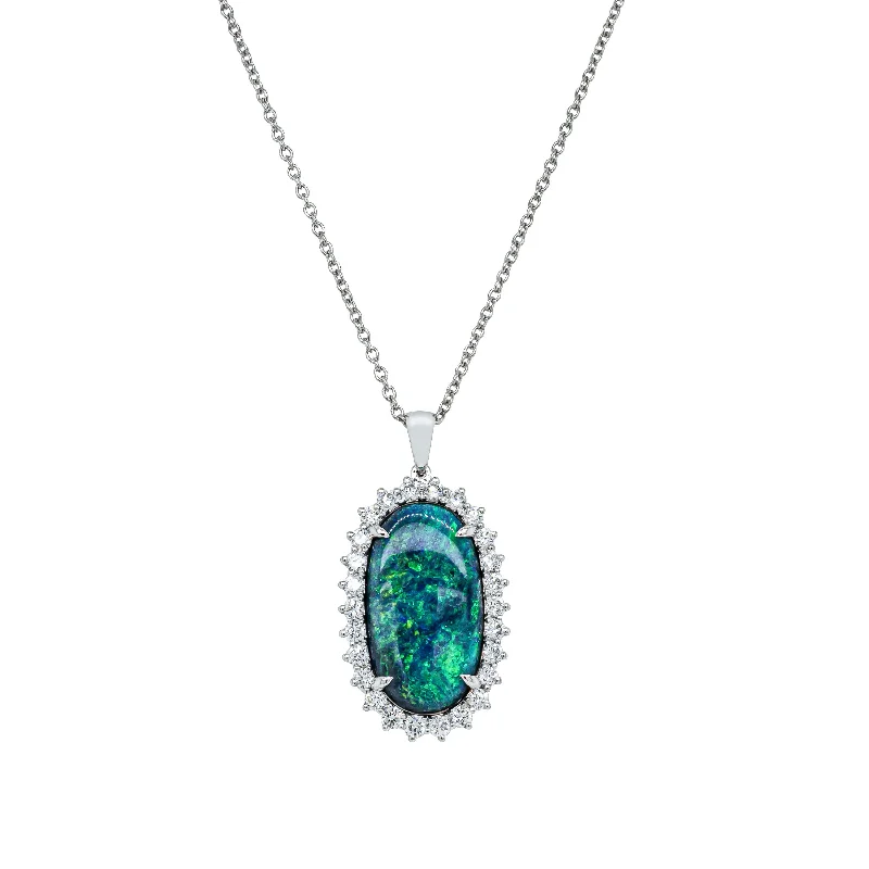 wedding necklaces for women-18ct White Gold 5.12ct Opal & Diamond Belle Pendant