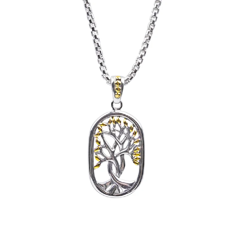 long necklaces for women-Silver and 18k Gold Tree of Life Open Dogtag Pendant