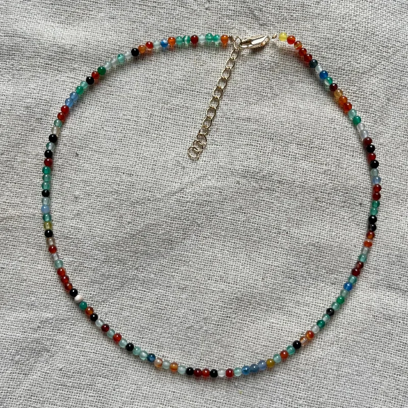 diamond-encrusted necklaces for women-Coloured Agate 3mm Beaded Necklace - Stability