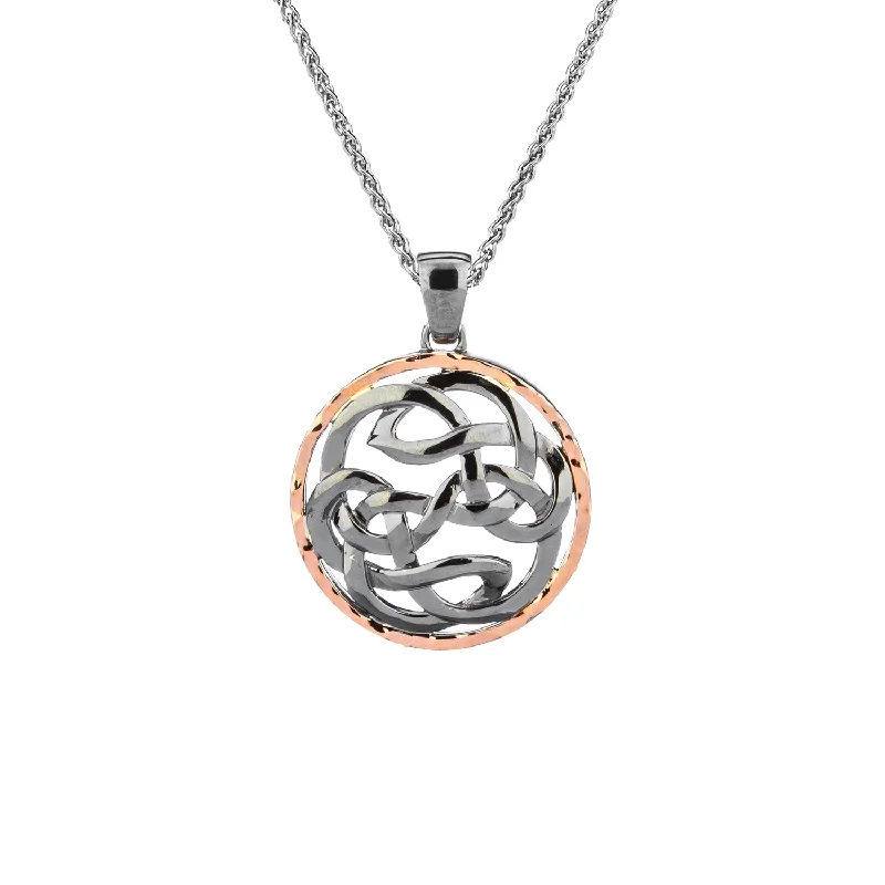 classic gold chain necklaces for women-Silver and 10k Rose Gold Path of Life Hammered Pendant