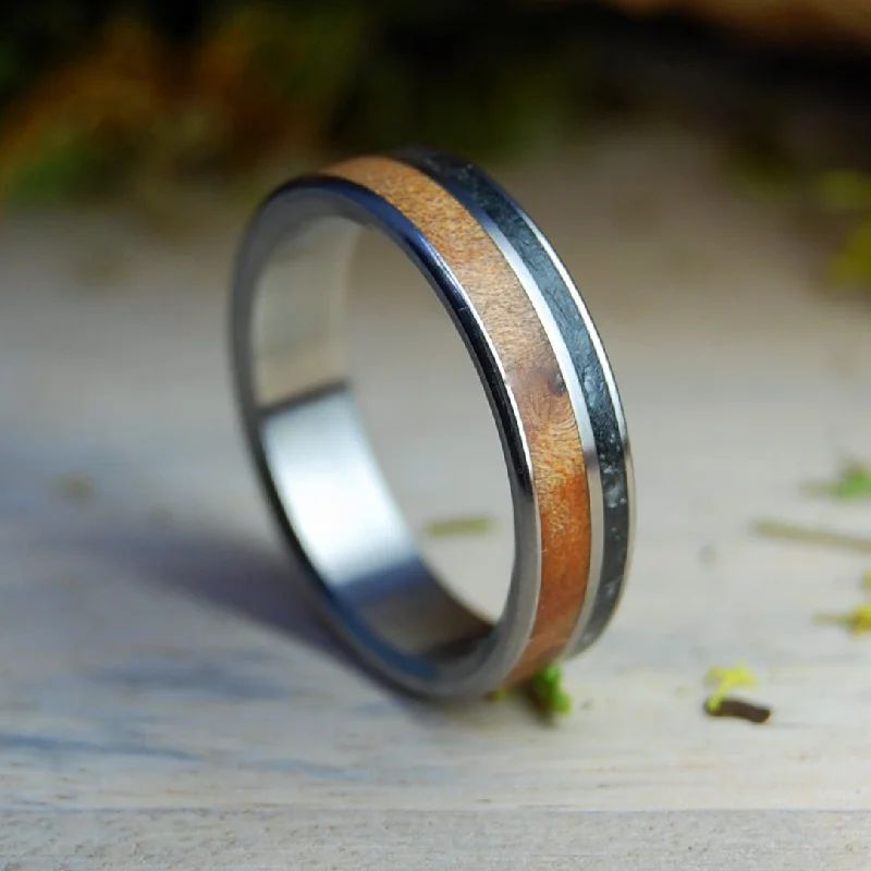 Lake Champlain Lucky Rocks And Maple | Men's Lake Champlain Beach Rocks, Curly Maple Burl & Titanium Wedding Ring